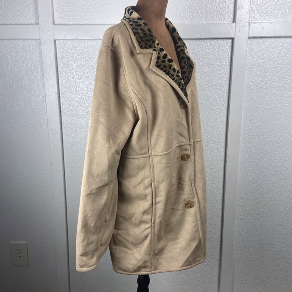 Donna Salyers Fabulous-Furs Leopard Lined Faux Suede Coat Women’s XL Y2K Glam - Picture 4 of 10